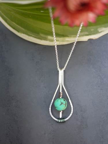 Hammered Wire Teardrop Necklace with Turquoise by Brianna Kenyon