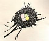 Nest with Eggs Hand-Painted Woodcut Print by Cary Cochrane