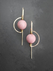 Half Moon Sphere Earrings with Pink Rhodonite by Brianna Kenyon