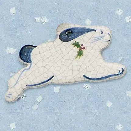 Running Bunny Ceramic Ornament by Mary DeCaprio