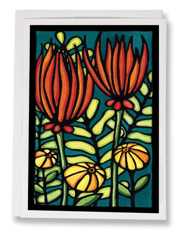 Fiery Flowers Greeting Card by Sarah Angst