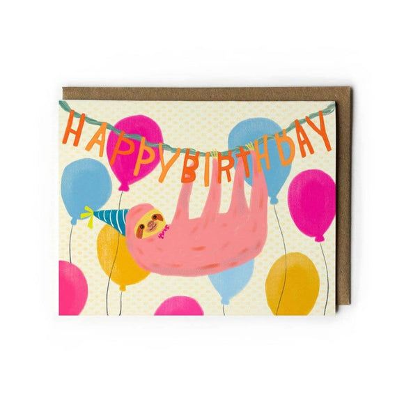 Sloth Birthday Greeting Card by Honeyberry Studios