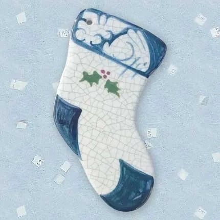 Stocking with Holly Ceramic Ornament by Mary DeCaprio