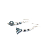 Geometry Drop Earrings - Pearl and Hematite by Brian Watson