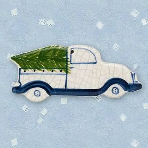 Truck With Tree Ceramic Ornament by Mary DeCaprio