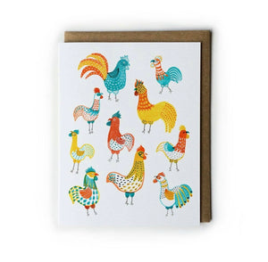 Rooster Friends Greeting Card by Honeyberry Studios