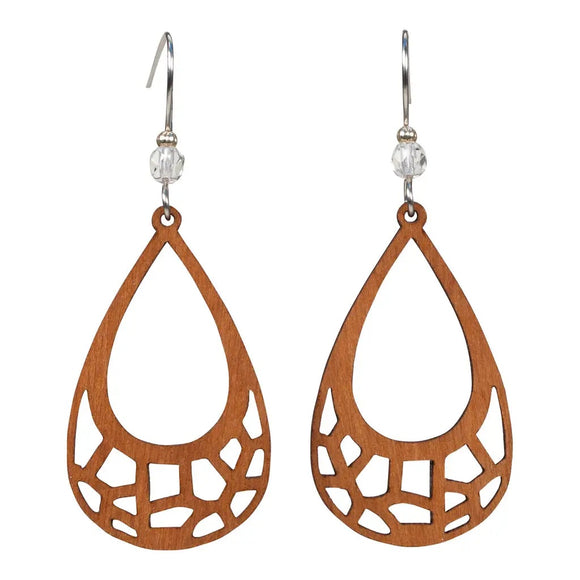 Medium Teardrop Hoop Lasercut Wood Earrings by Woodcutts