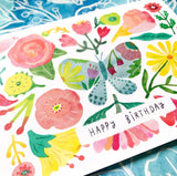 Butterfly Flower Birthday Greeting Card by Honeyberry Studios
