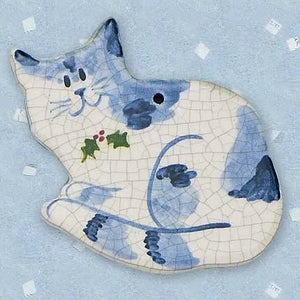 Calico Cat Sitting Ceramic Ornament by Mary DeCaprio