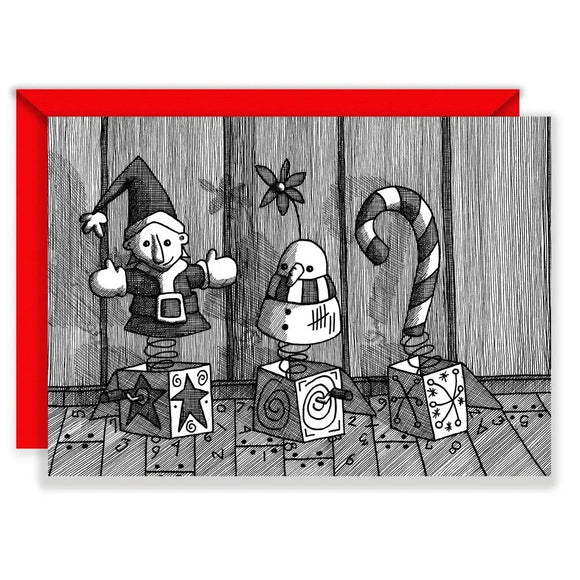 Jack in the Box Christmas Toys Greeting Card by Keith Huie