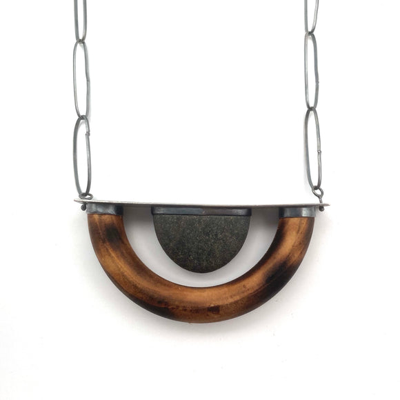 Crescent Wood and Rock Necklace by Jennifer Nunnelee