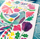 Peacock Flower Birthday Greeting Card by Honeyberry Studios
