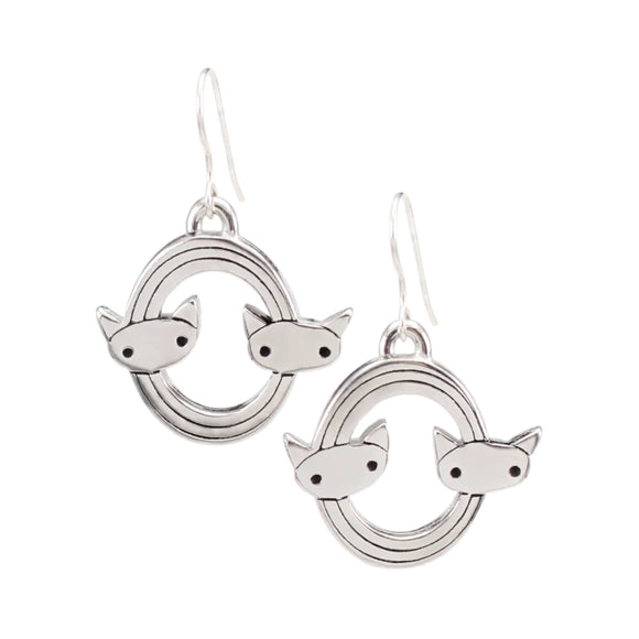 Rainbow Two Cats Pewter Earrings by Mark Poulin