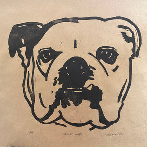 Bulldog Woodcut Print by Cary Cochrane