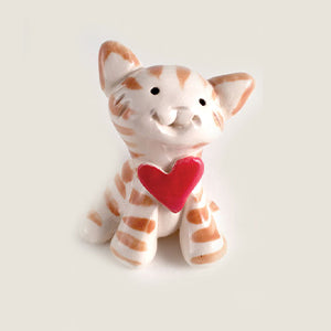 Orange Tabby "Love Kitty" Cat Ceramic "Little Guy" by Cindy Pacileo