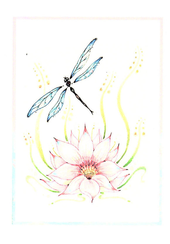 Lotus Dragonfly Greeting Card by Liza Paizis