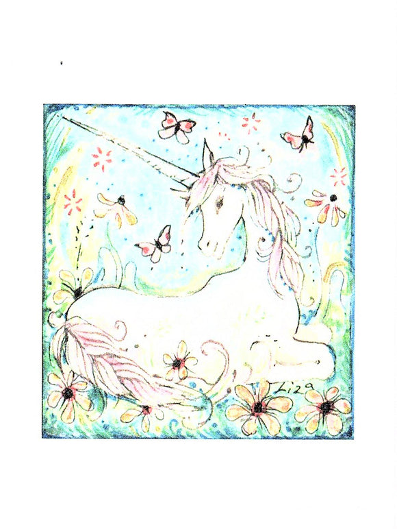 Little Unicorn Greeting Card by Liza Paizis