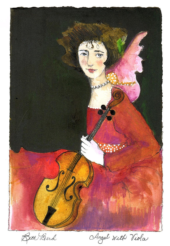 Angel with Viola Greeting Card by Beth Bird