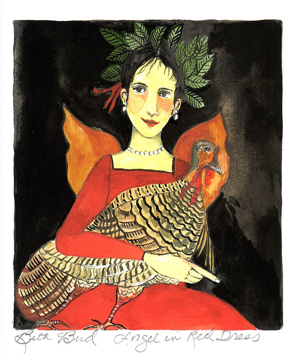 Angel in Red Dress Greeting Card by Beth Bird
