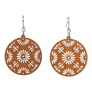 Small Japanese Design Lasercut Wood Earrings by Woodcutts