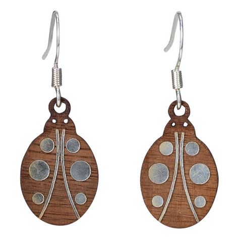 Twig Ladybug Lasercut Wood Earrings by Woodcutts