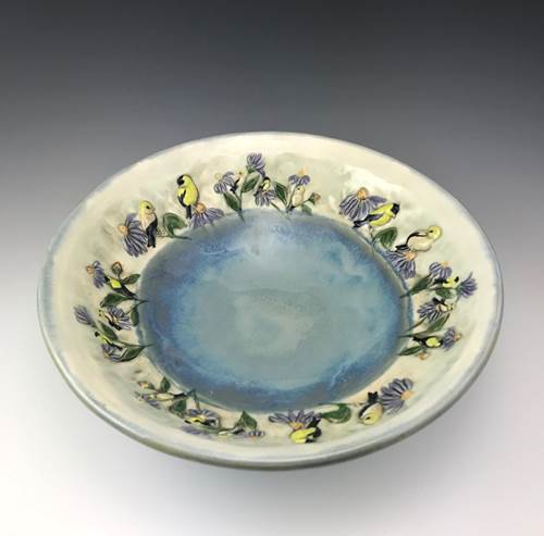 Goldfinches and Coneflowers Bowl by Jen Stein