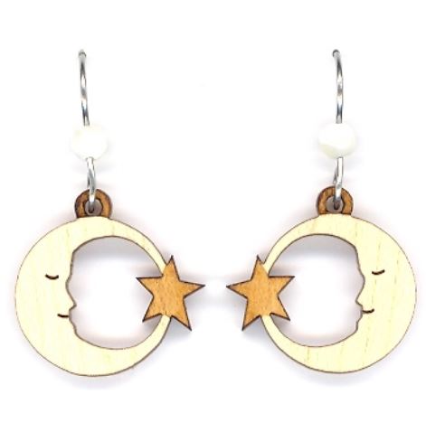 Natural Harmony Moon Lasercut Wood Earrings by Woodcutts