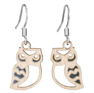 Twig Owl Lasercut Wood Earrings by Woodcutts