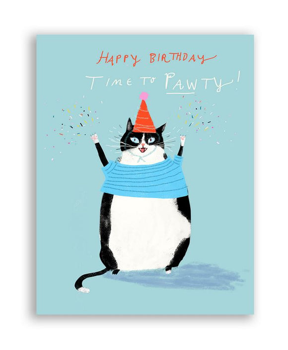 Birthday Time to Party Cat Greeting Card by Jamie Shelman