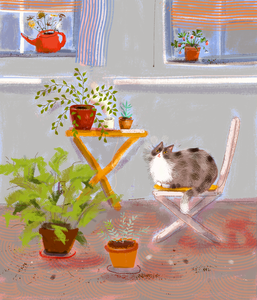 Peaceful Plant Cat Print by Jamie Shelman