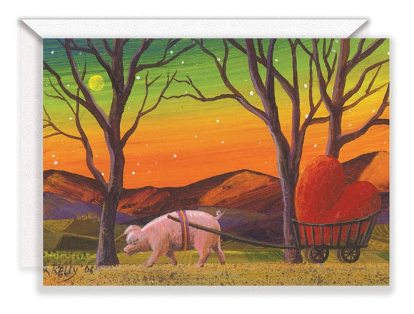 Pig With Wagon Greeting Card by Tom Kelly