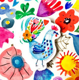 Blue Flower Rooster Sticker by Honeyberry Studios