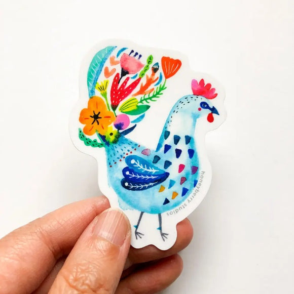 Blue Flower Rooster Sticker by Honeyberry Studios