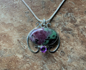 Ruby Zoisite and Amethyst Necklace by Margie Magnuson