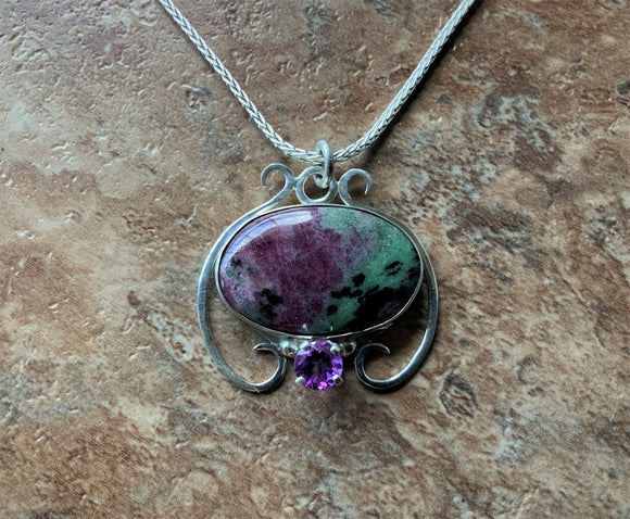 Ruby Zoisite and Amethyst Necklace by Margie Magnuson