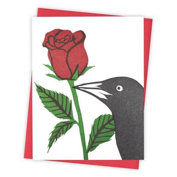 Red Rose Grackle Card by Burdock & Bramble