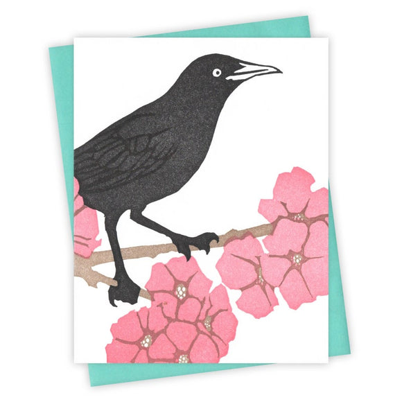 Cherry Blossom Grackle Card by Burdock & Bramble
