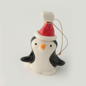 Penguin with Santa Hat Ceramic "Little Guy" Ornament by Cindy Pacileo