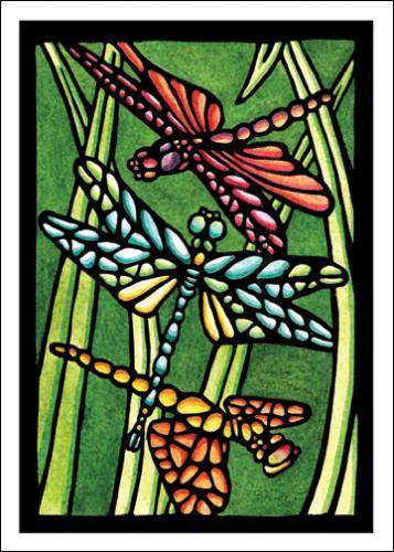 Three Dragonflies Greeting Card by Sarah Angst