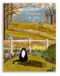 Thinking Of You Spring Garden Cat Greeting Card by Jamie Shelman