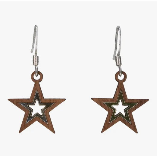 Twig Star Lasercut Wood Earrings by Woodcutts