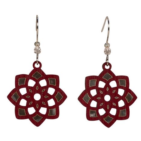 Blooms Star Geometry Lasercut Wood Earrings by Woodcutts