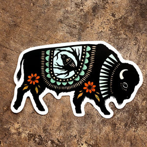 Bison and Bird Sticker by Angie Pickman