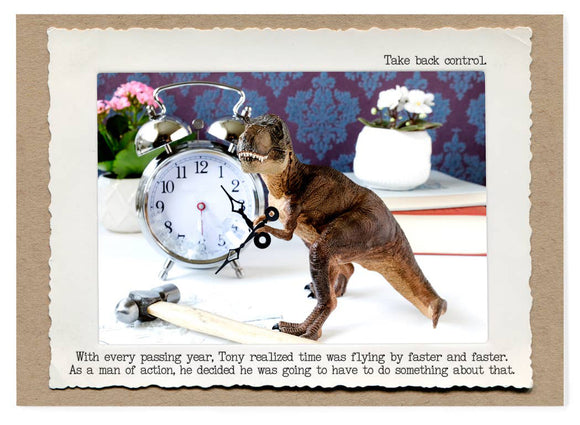T. Rex Clock Hands Greeting Card by Jamie Redmond