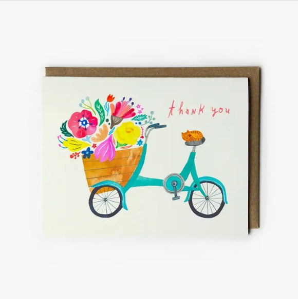Bicycle and Flowers Thank You Greeting Card by Honeyberry Studios