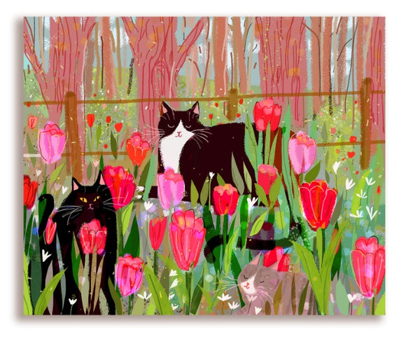 Tulip Cat Greeting Card by Jamie Shelman