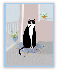 Tuxie Time Cat Greeting Card by Jamie Shelman