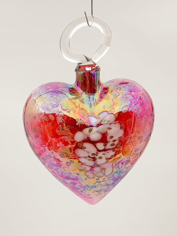 Gold-Lined Red Heart Ornament by Vines Art Glass