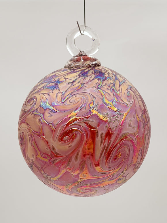 Persian Cranberry Round Ornament by Vines Art Glass