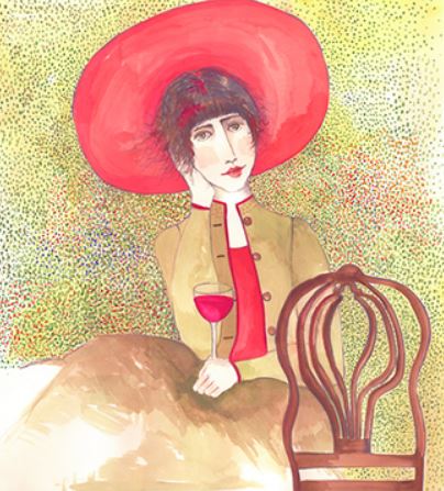 Wine Drinker With The Big Red Hat Reproduction by Beth Bird
